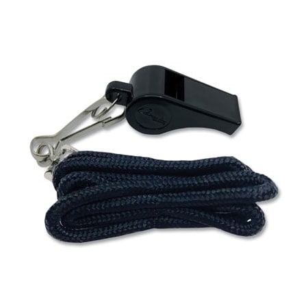Champion Sports Sports Whistle With Black Nylon Lanyard, Plastic, Black BP601